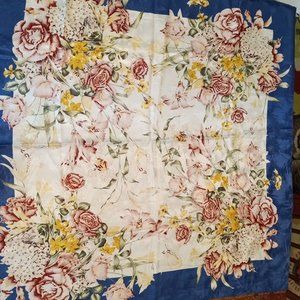 Blue bordered floral silk scarf